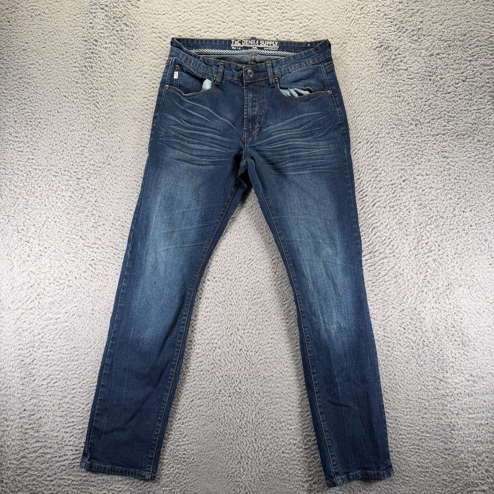 T&C Jeans Men's 32x32 Blue Cotton Denim Straight Slim Workwear Faded Stretch